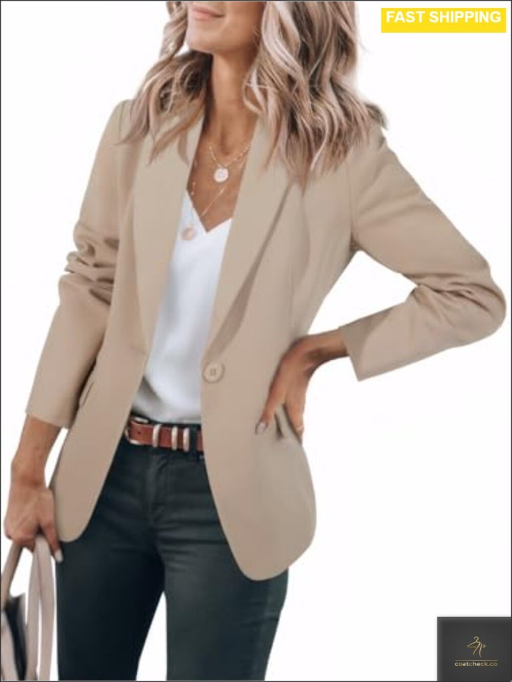 Slim Fit Long Sleeve Open Front Blazer Suit Jacket for Work Office